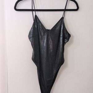 Black Shiny Textured Bodysuit